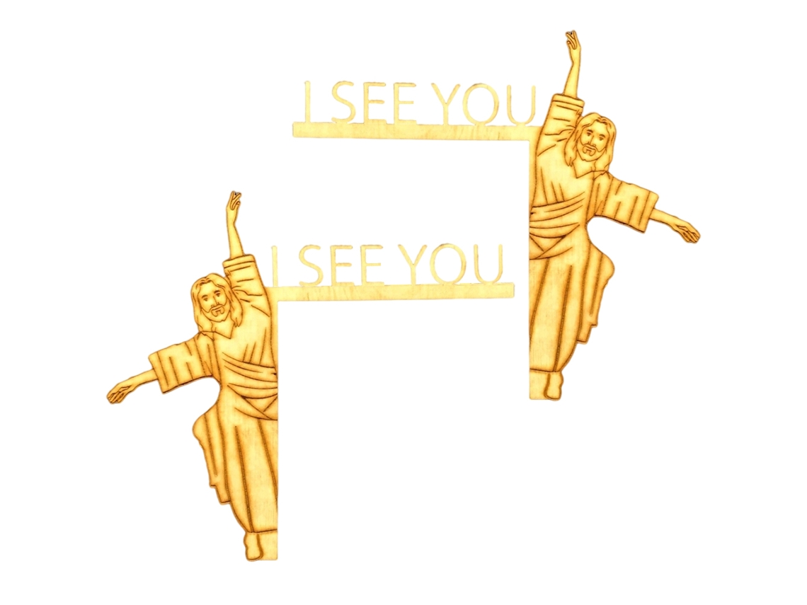 2pcs Decor de Ângulo de Porta Jesus I See You Letreiro em Madeira Esquerdo e Direito