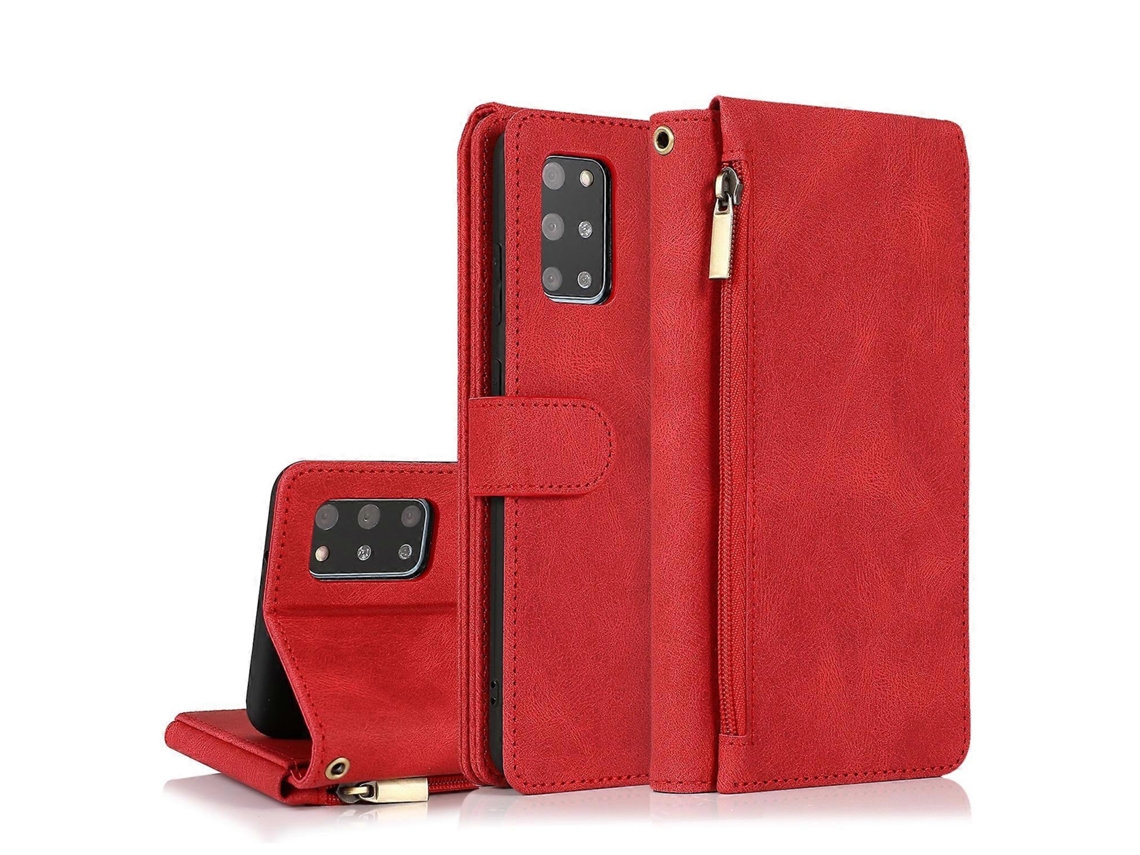 Capa Carteira Horizontal Em Couro Com Textura Crazy Horse E Toque Aveludado Para Samsung Galaxy S20+, Com Zíper, Compartimento Para Cartões, Carteira