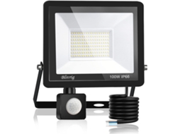 Refletor Solar Led Com Sensor De Movimento, Impermeável, 100w, 6000k, Ip66, Branco Frio Para Exterior