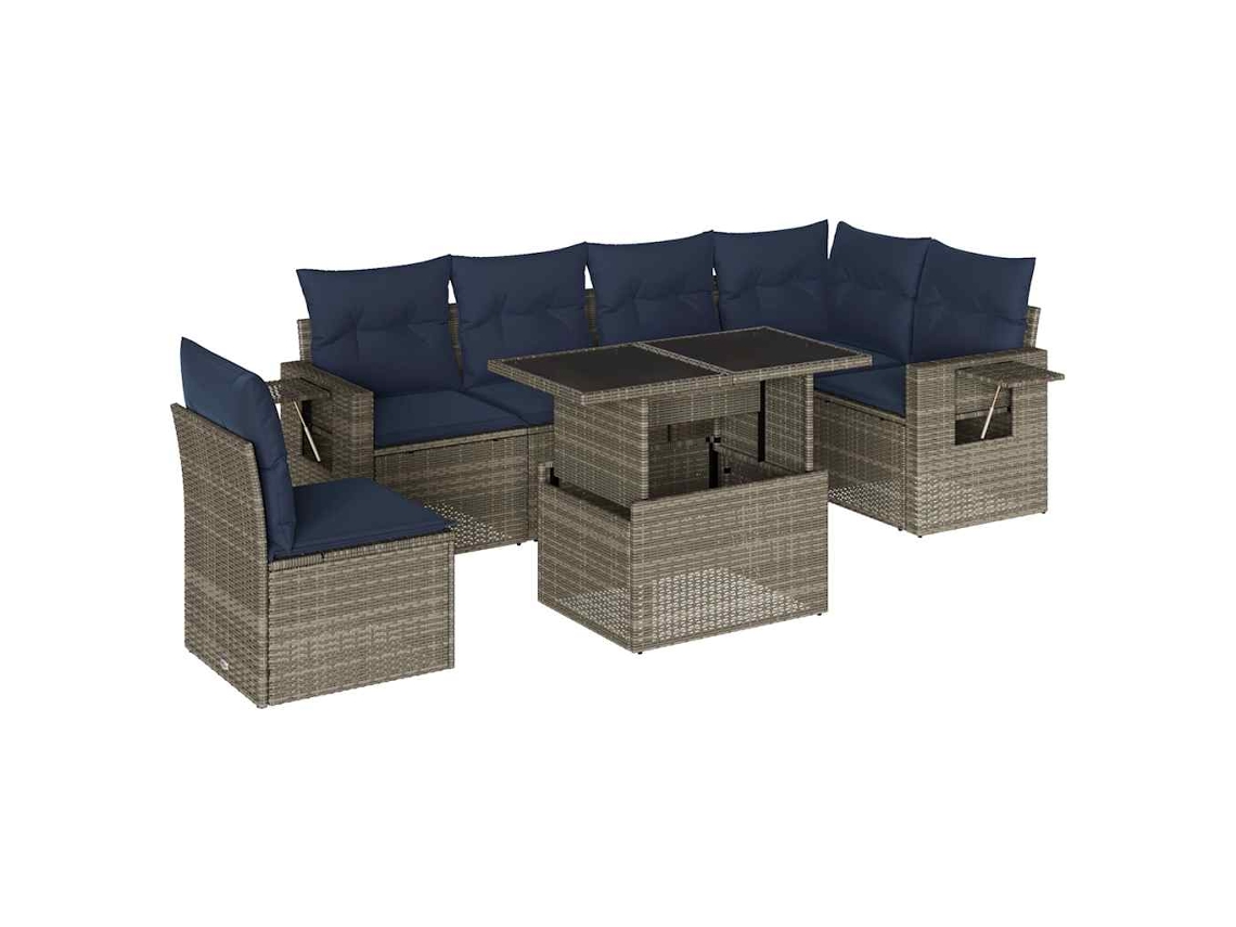 Conjunto de Sofá de Jardim, 7 Peças, Almofadas, Rattan Cinza MAISON EXCLUSIVE