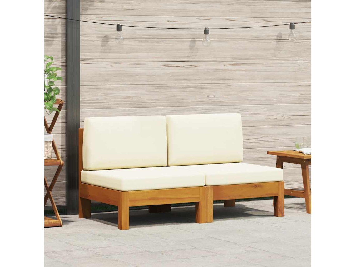 Vidaxl Sofás De Centro 2 Pcs C/ Almofadões Branco Nata Acácia Maciça