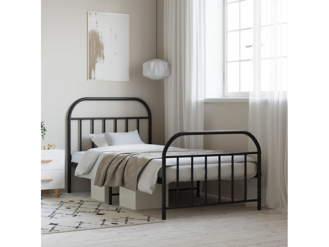 Vidaxl Estrutura de Cama com Cabeceira e Pés 107x203 Cm Metal Preto