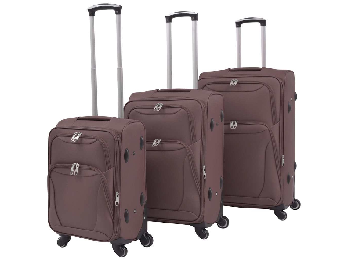 Vidaxl Conjunto De Tróleis Em Estojo Mole 3 Pcs Café