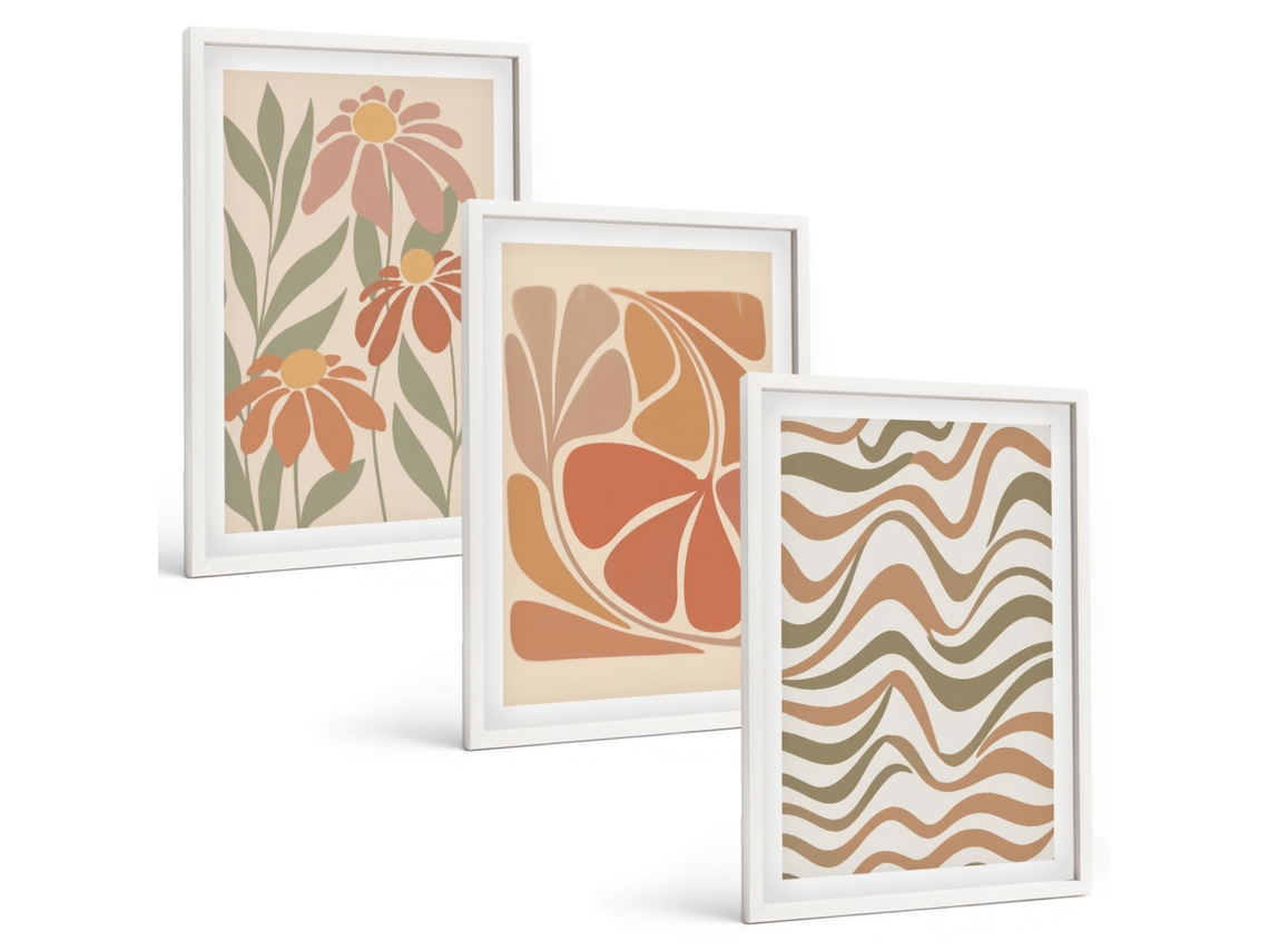 Quadros Decorativos Para Parede Flores Abstratas Em Tons Pastel Moldura Branca Quadros Para O Escritório Espelharte (3 Piezas De 40x60 Cm)