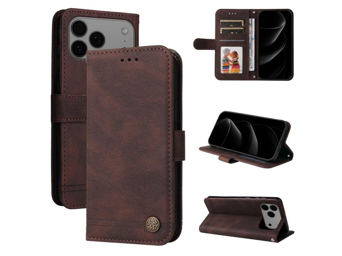 Capa De Couro Para Iphone 17 Pro Max - Design Árvore Da Vida