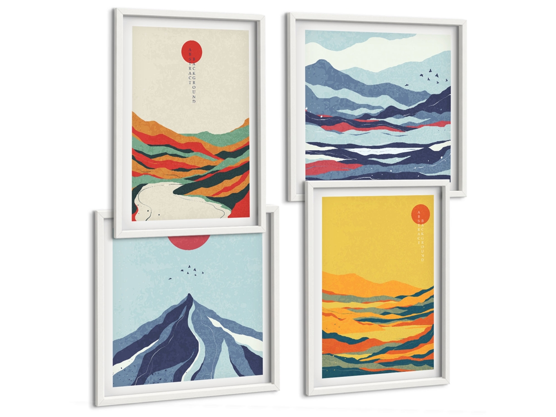Composição De Quadros Paisagens Abstratas De Montanha Espelharte (4 Peças)