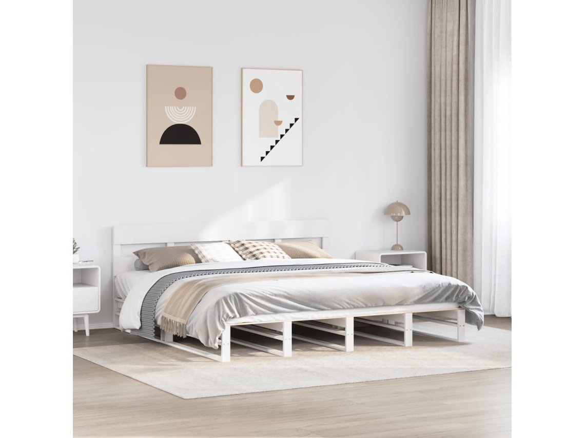 Vidaxl Cama Sem Colchão 200x200 Cm Madeira De Pinho Maciça Branco