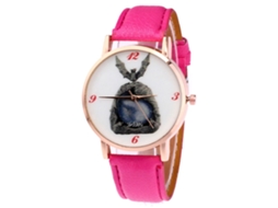 Relógio de quartzo unissex com pulseira de couro PU Zhoulianfa Batman, mostrador vermelho e rosa.