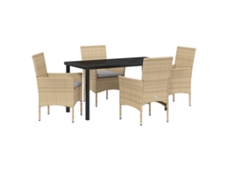 Conjunto 5 De Jantar Para Jardim Com Almofadas Vidaxl Bege Rattan Poliéster