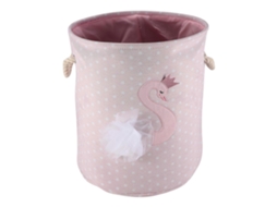 Cesto De Roupa Suja Rosa Em Formato De Cisne, Dimensões 35 X 40 Cm (diâmetro X Altura), Organizador Com Cordão Para Guardar Brinquedos E Livros