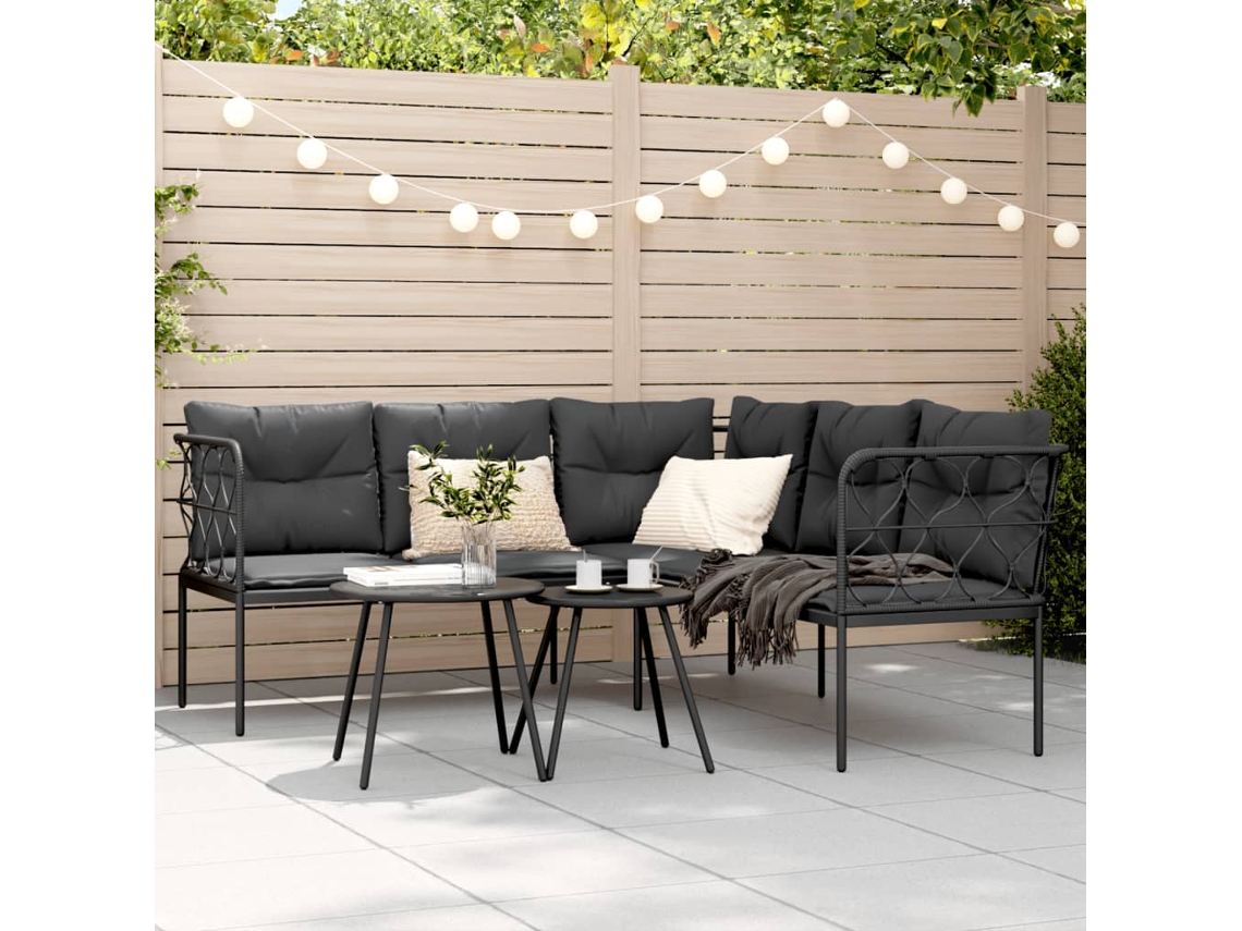 Sofá De Jardim C/ Almofadões Formato De L Aço/textilene Preto Dkd Home Decor