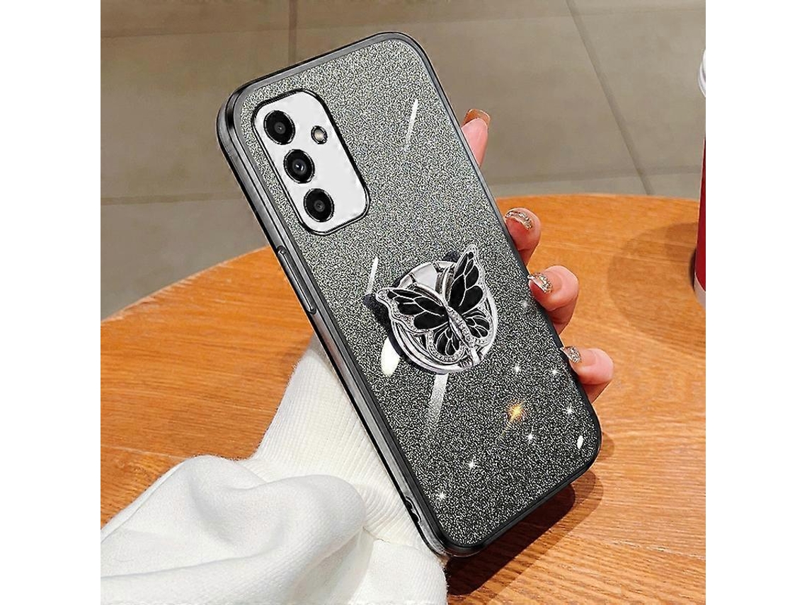 Capa De Celular Tpu Com Suporte De Borboleta E Glitter Gradiente Banhado