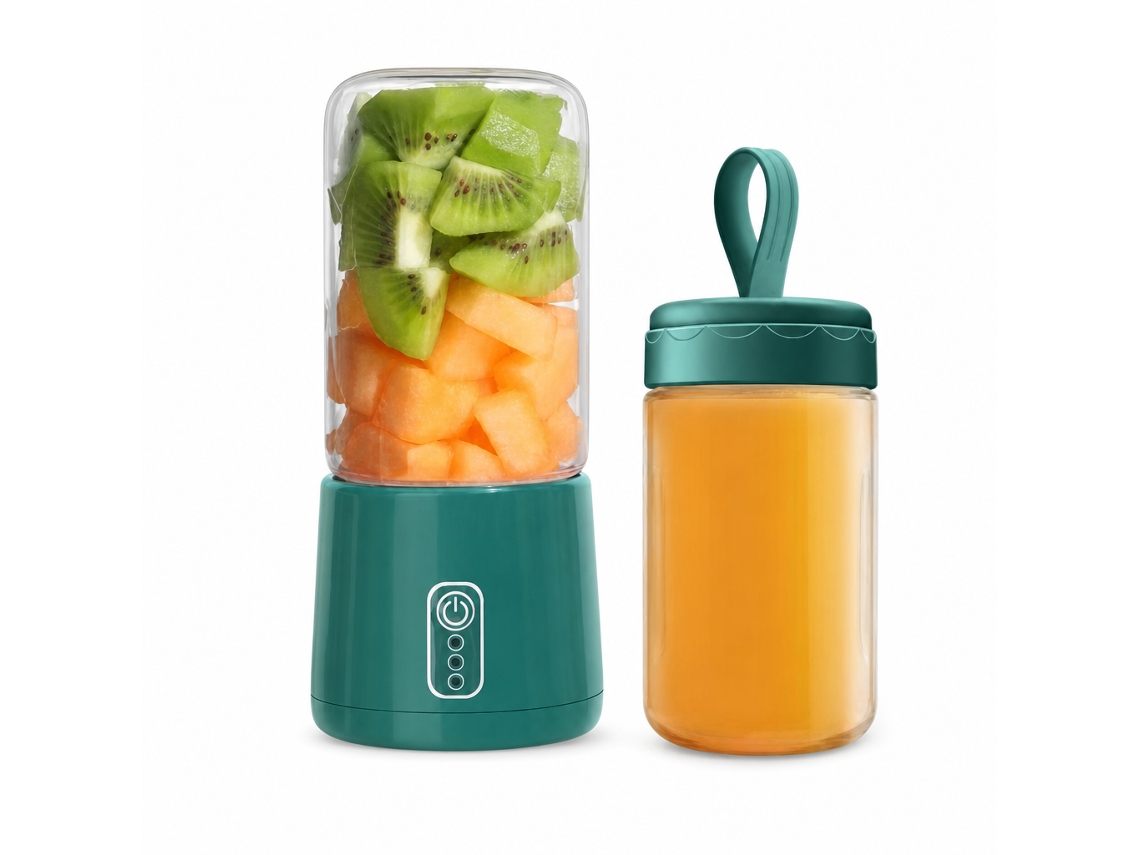 Liquidificadora Portátil Recarregável Usb, 4 Lâminas Em Aço Inoxidável 304, Copo De Vidro 300 Ml, 2 Copos, Verde