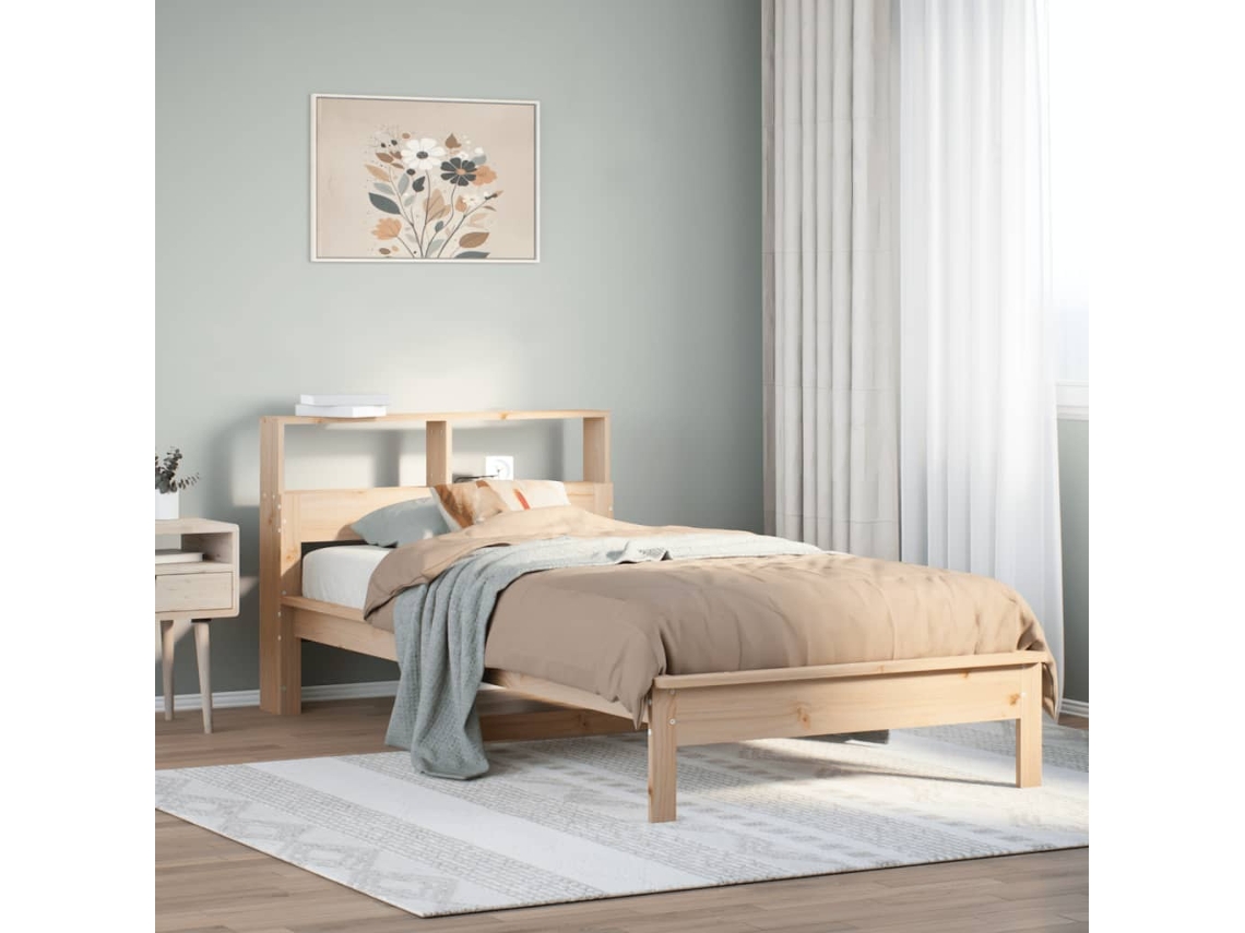 Vidaxl Cama Com Estante Sem Colchão 100x200 Cm Pinho Maciço