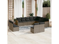 Conjunto de Sofás 12 Peças Jardim C/ Almofadões Vime Pe Cinzento Dkd Home Decor