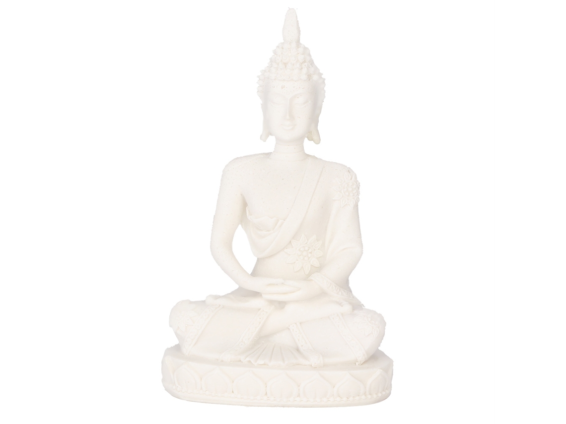 Estátua De Buda Sentado Meditando Branca Decorativa