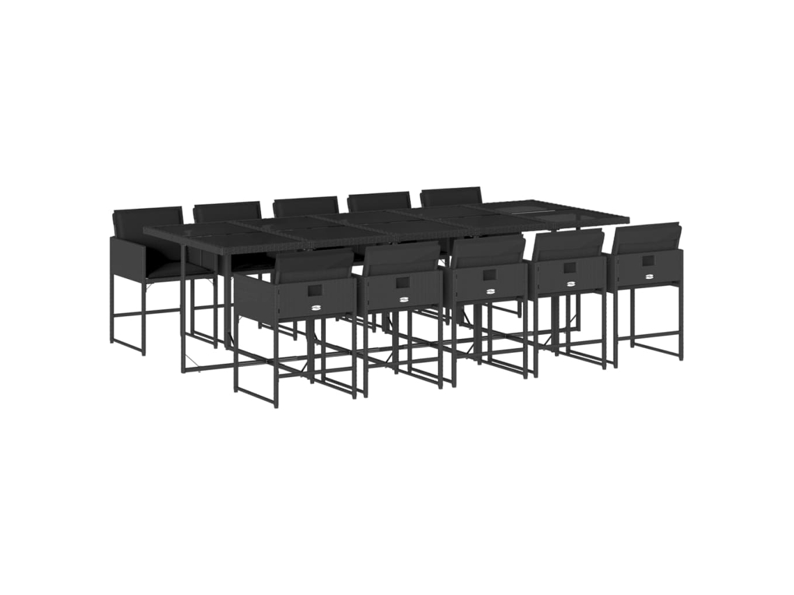 Conjunto de 11 Jantar para Jardim com Almofadões Vime Pe Preto MAISON EXCLUSIVE