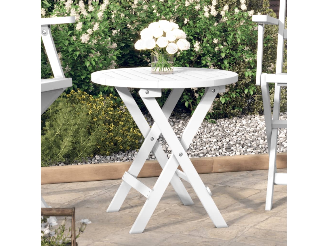 Mesa De Jardim Dobrãvel Ã˜ 46 Cm Madeira De Acãcia Maciã§a Branco DKD HOME DECOR