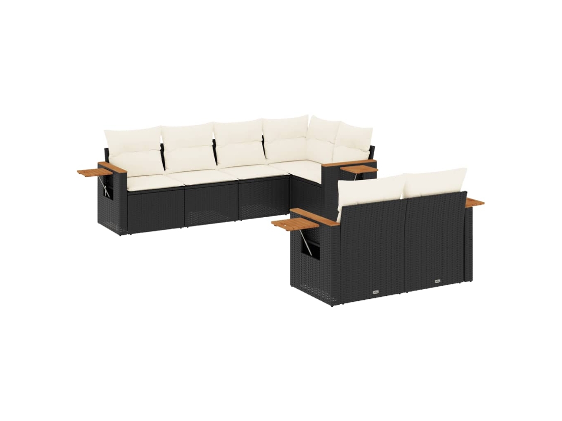 Conjunto 7 de sofás p/ jardim c/ almofadões VIDAXL vime PE preto