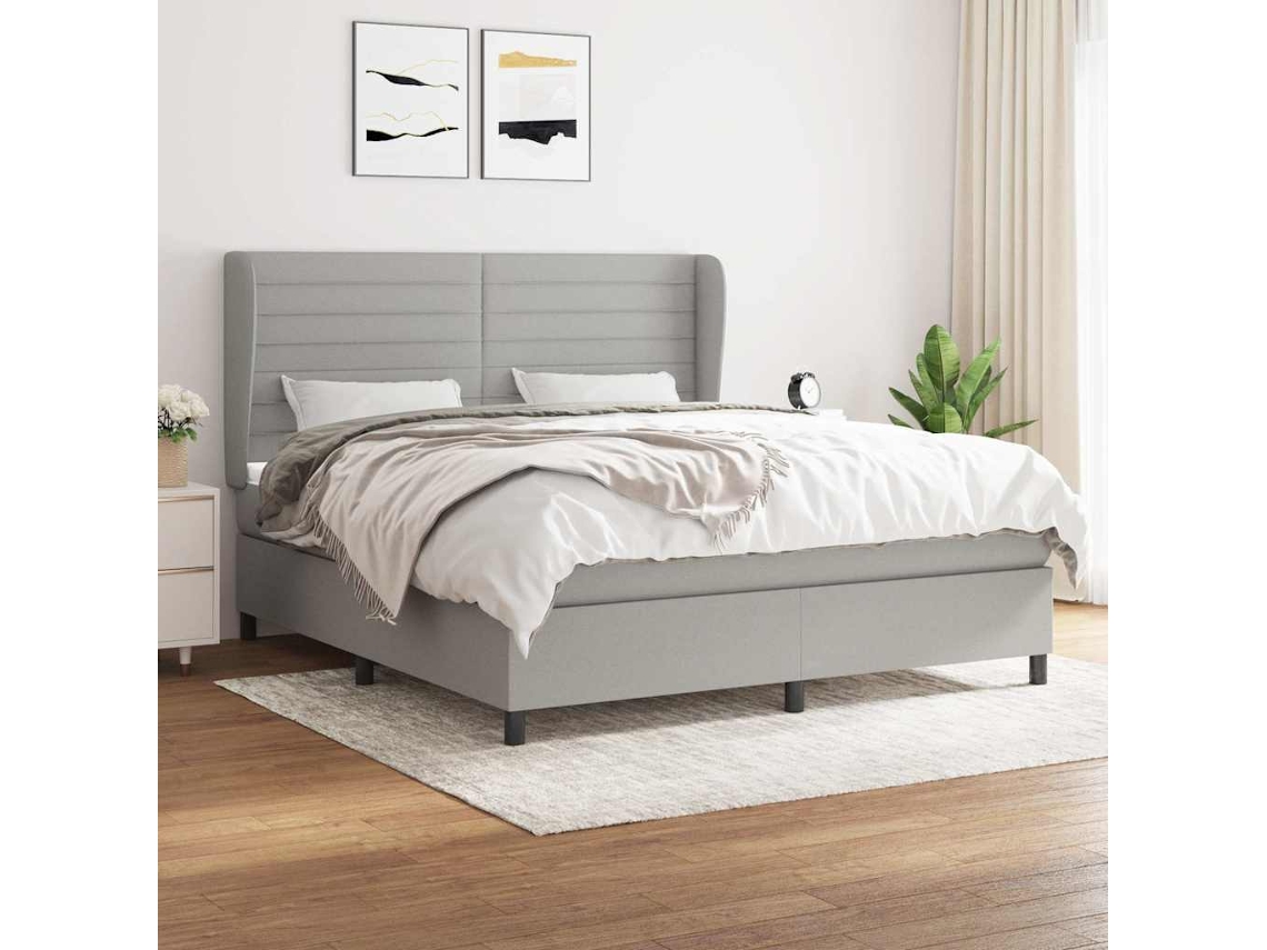 Vidaxl Cama Com Molas/colchão 160x200 Cm Tecido Cinzento-claro
