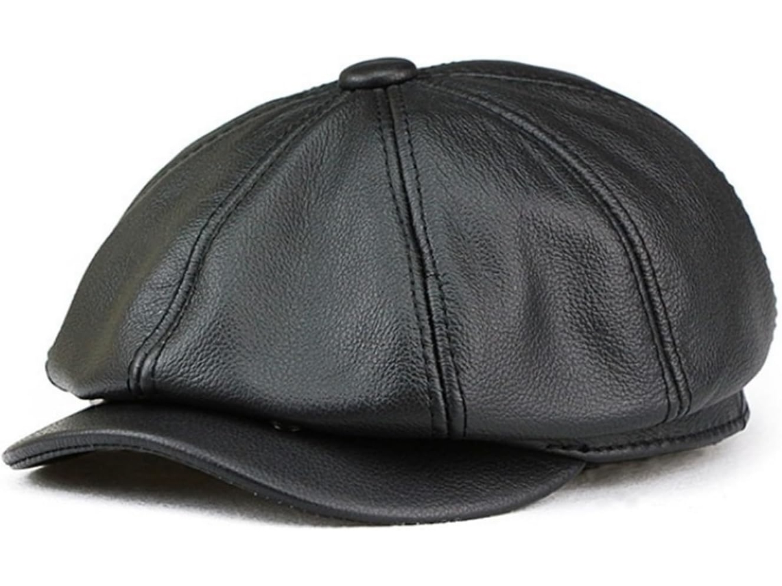 Boné Masculino Octogonal em Couro Genuíno SFUSHOS Estilo Vintage para Inverno, Quente e com Design Artístico