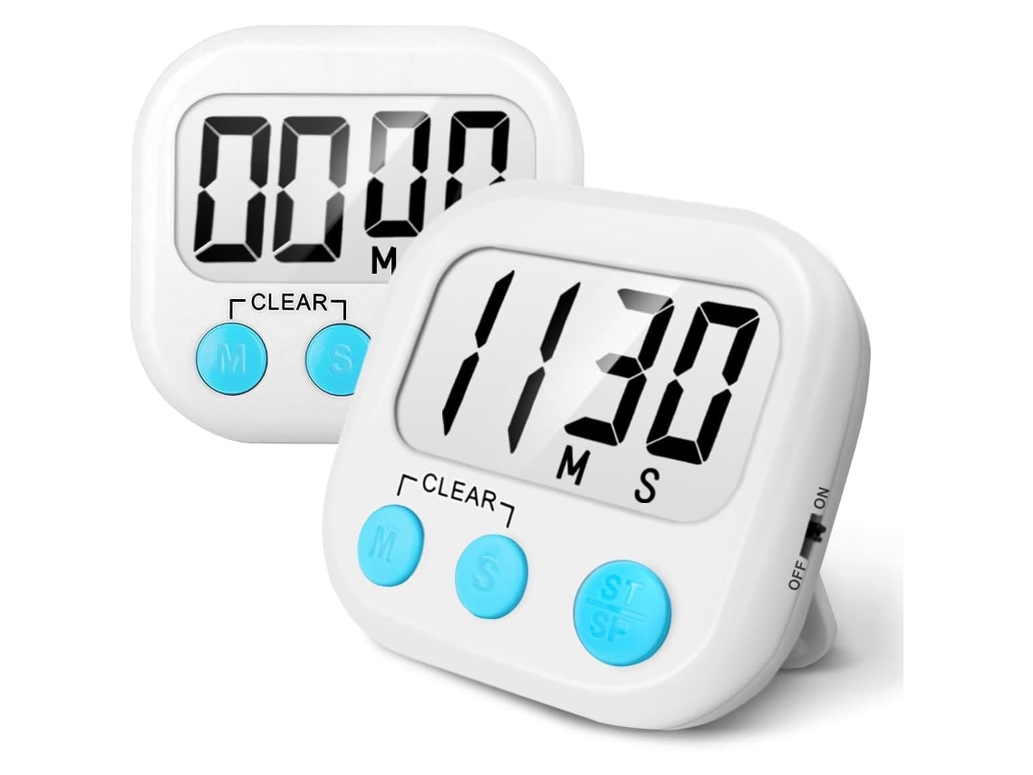 Conjunto De Timer Digital Para Cozinha, 2 Unidades, Alarme Sonoro Forte, Grande Ecrã, Branco