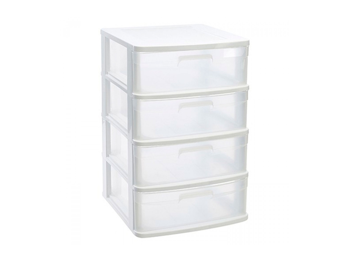 Gaveta de Armazenamento ACAN Sena com 4 Gavetas Plásticas Transparentes 65x40x39 cm Branco