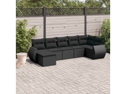 Vidaxl 7 Pcs Conjunto De Sofás P/ Jardim C/ Almofadões Vime Pe Preto