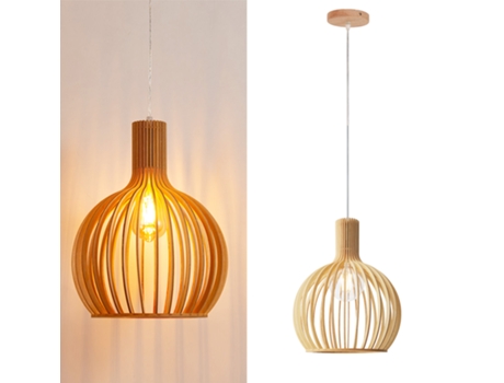 Candeeiro Suspenso De Design Minka Ø28 Cm Em Madeira Estilo Nórdico Artesanal E27, Altura Ajustável Para Cozinha Ou Sala Alpinaluz