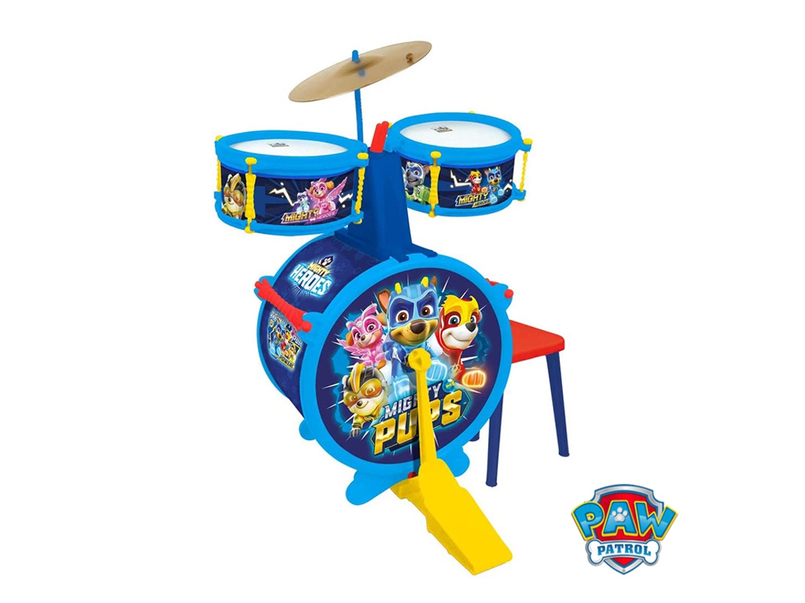 Reig – Batterie Paw Patrol – Grosse Caisse, 2 Tambours, Cymbale, Pédale, Baguettes, Tabouret – Dès 3 Ans – Développe Rythme Et Coordination