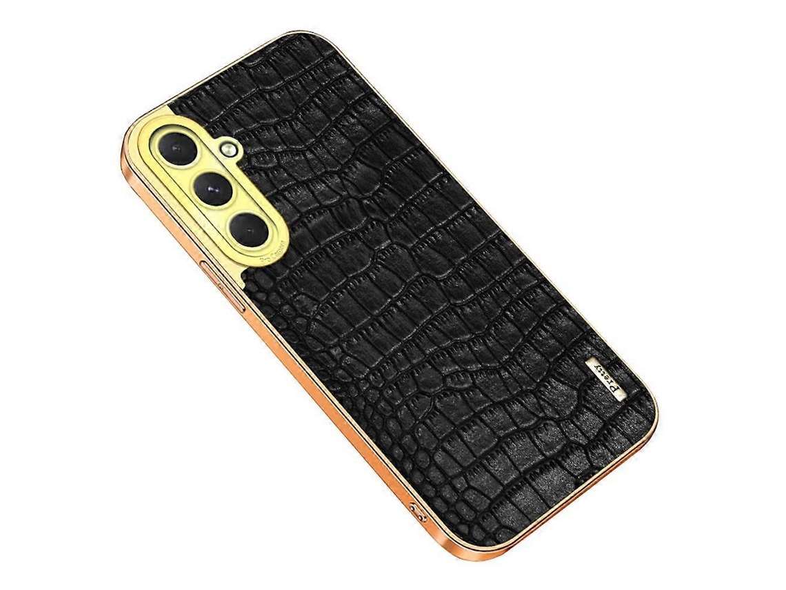 Compre Capa Para Samsung Galaxy S24 Fe Com Textura De Crocodilo, Tpu Galvanizado E Couro, Preta