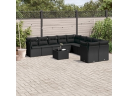 Jogo de Sofá Jardim 11 Peças C/ Almofadões Vime Pe Preto Dkd Home Decor