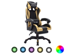 Vidaxl Cadeira Estilo Corrida Luzes Led Rgb Couro Artif. Dourado/preto