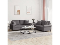2 Pcs Conjunto De Sofás Com Almofadas Couro Artificial Cinzento