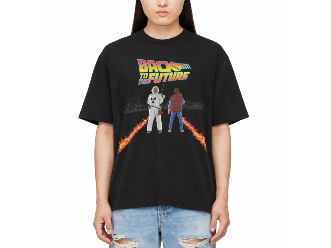 Rockinstone Back To The Future Movie Fire Streaks Black Adult T-shirt Size:s