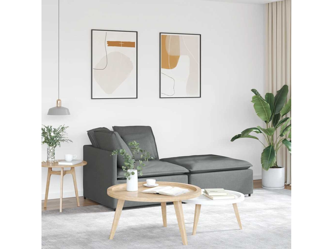Vidaxl Sofá Modular Com Pufes E Almofadas Tecido Cinzento-escuro