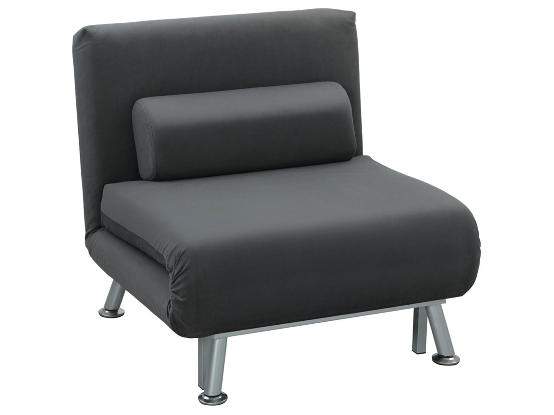 Poltrona Dobrável com Função Cama, Veludo, Encosto Ajustável, 75x70x75 cm Cinza Escuro MARCA