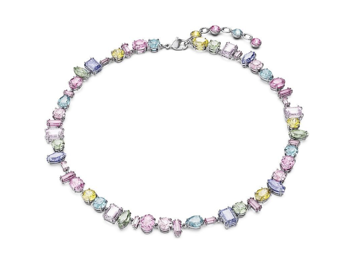 2026 collar Gema Swarovski com Cristais Coloridos Recortados em Prata Rodada, Design Boêmio e Elegante para Mulher