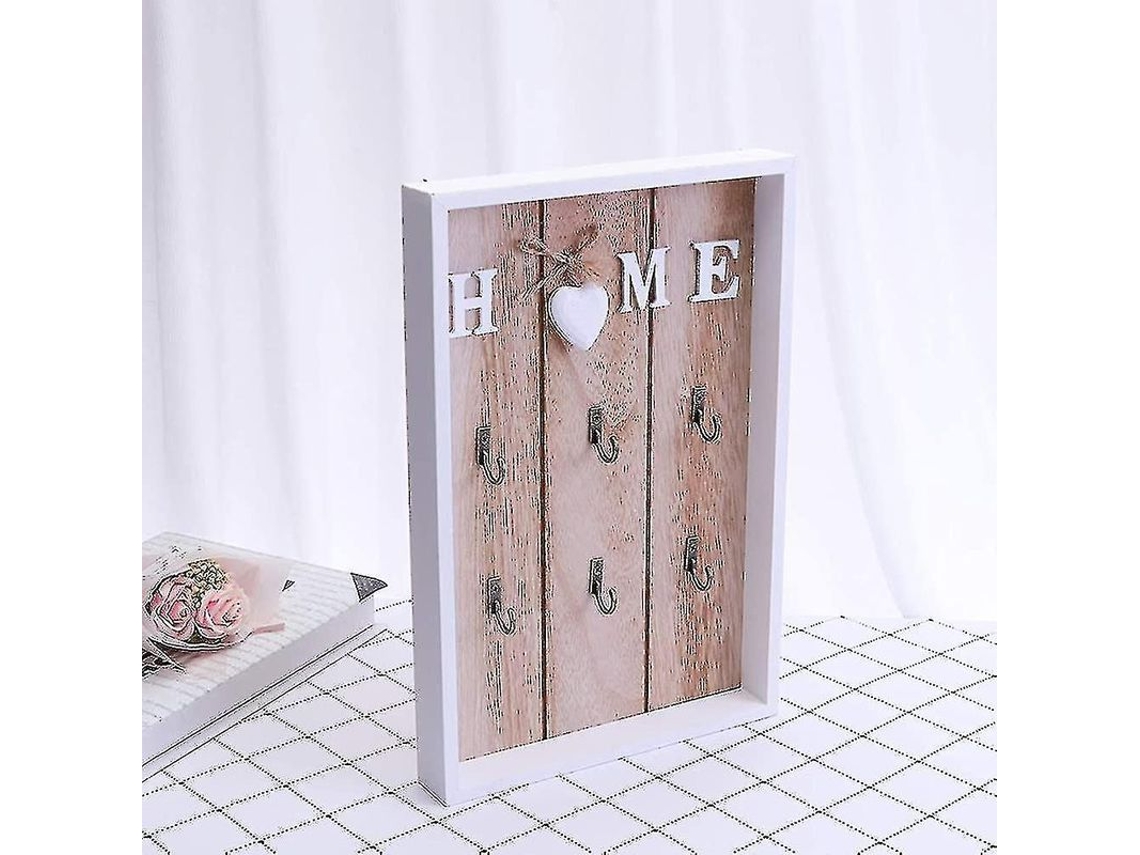 Fasst porta Chaves de Madeira com 6 Ganchos para Parede, Organizador Decorativo Ideal para Lar e Presente CUIDADOS