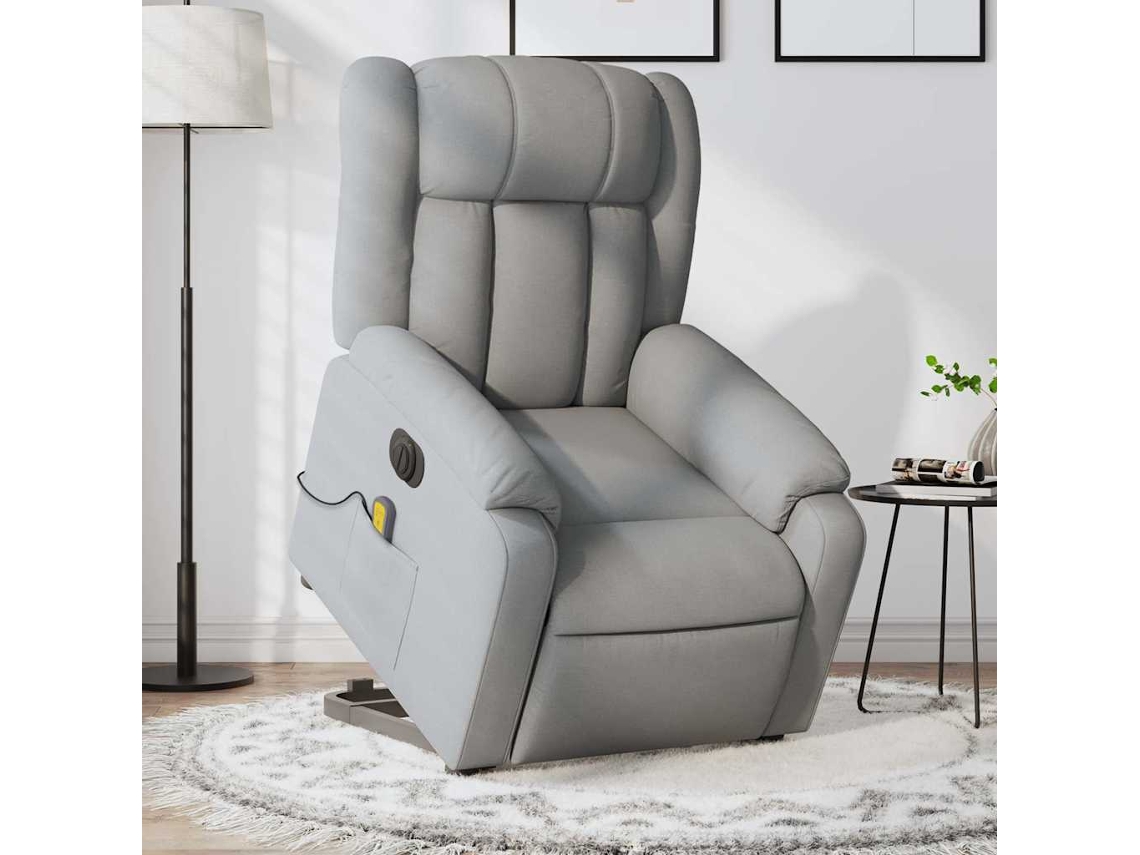Vidaxl Poltrona Elétrica Reclinável Massagens Tecido Cinzento-claro