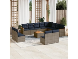 Vidaxl Conjunto De Sofá De Jardim Com 13 Peças E Almofadas Em Rattan Sintético Cinza