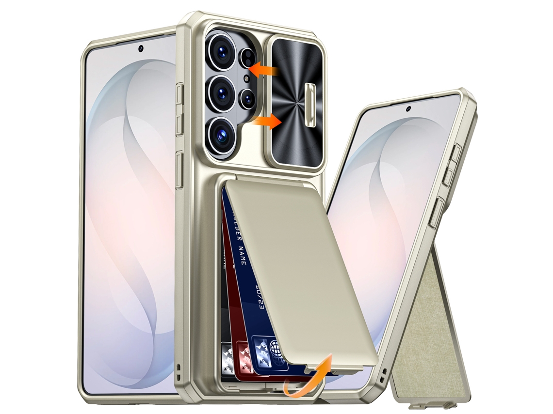 Capa Para Celular (titânio Samsung S26 Ultra) Com Suporte Magnético Para Cartão, Proteção Total, Resistente A Quedas E Com Visor Deslizante.
