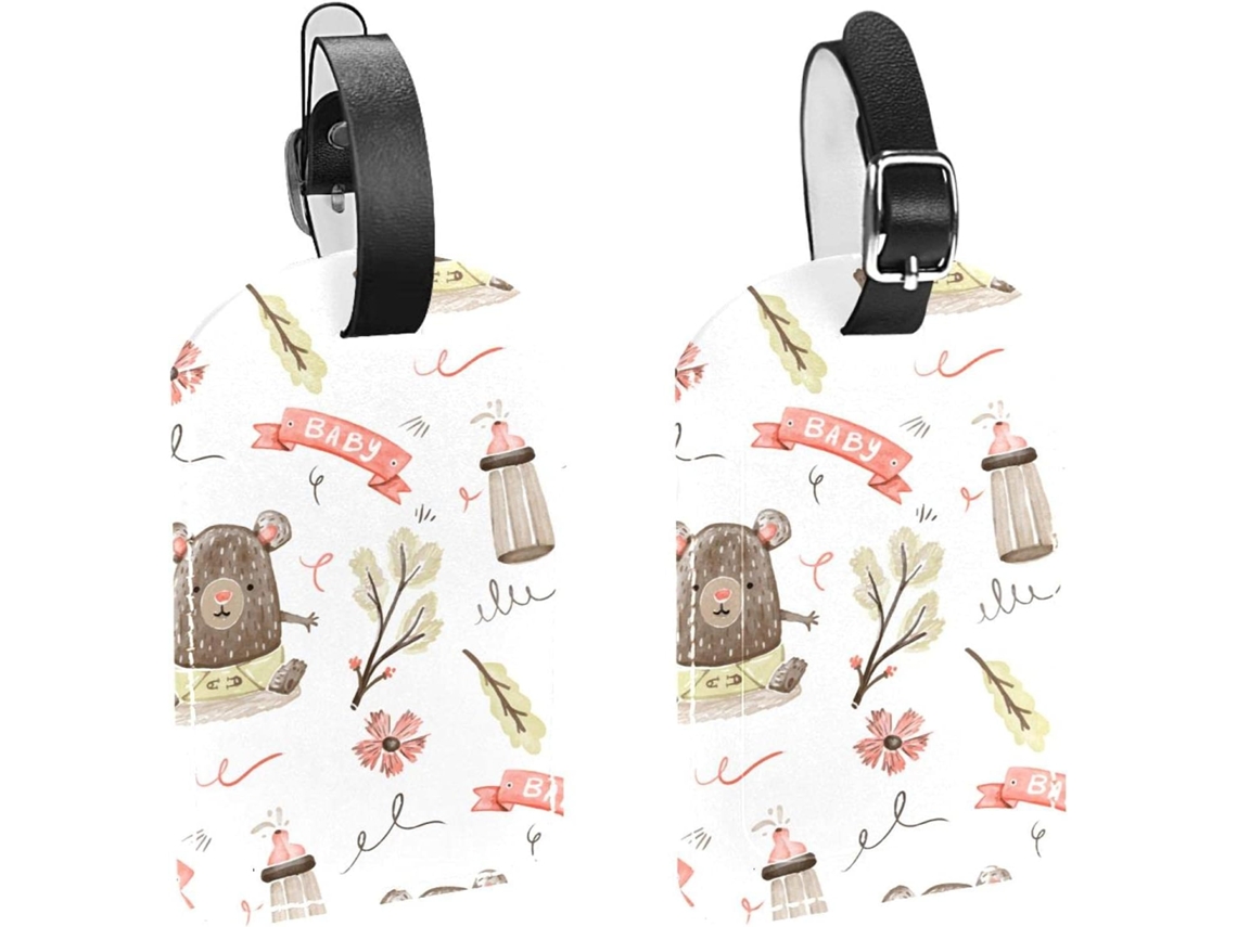 Conjunto De 2 Etiquetas Bagagem Viagem Com Estampa Ursinho Bebê Em Aquarela, Bolsas, Malas E Mochilas, Com Alça De