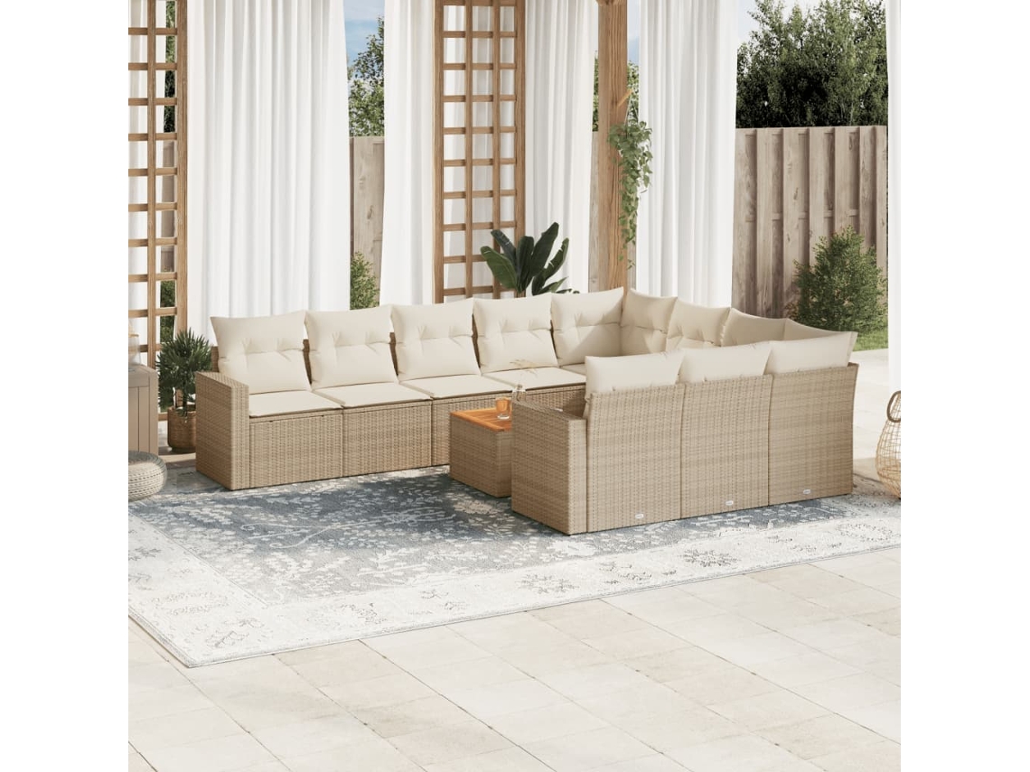 Vidaxl 11 Pcs Conjunto Sofás de Jardim C/ Almofadões Vime Pe Bege