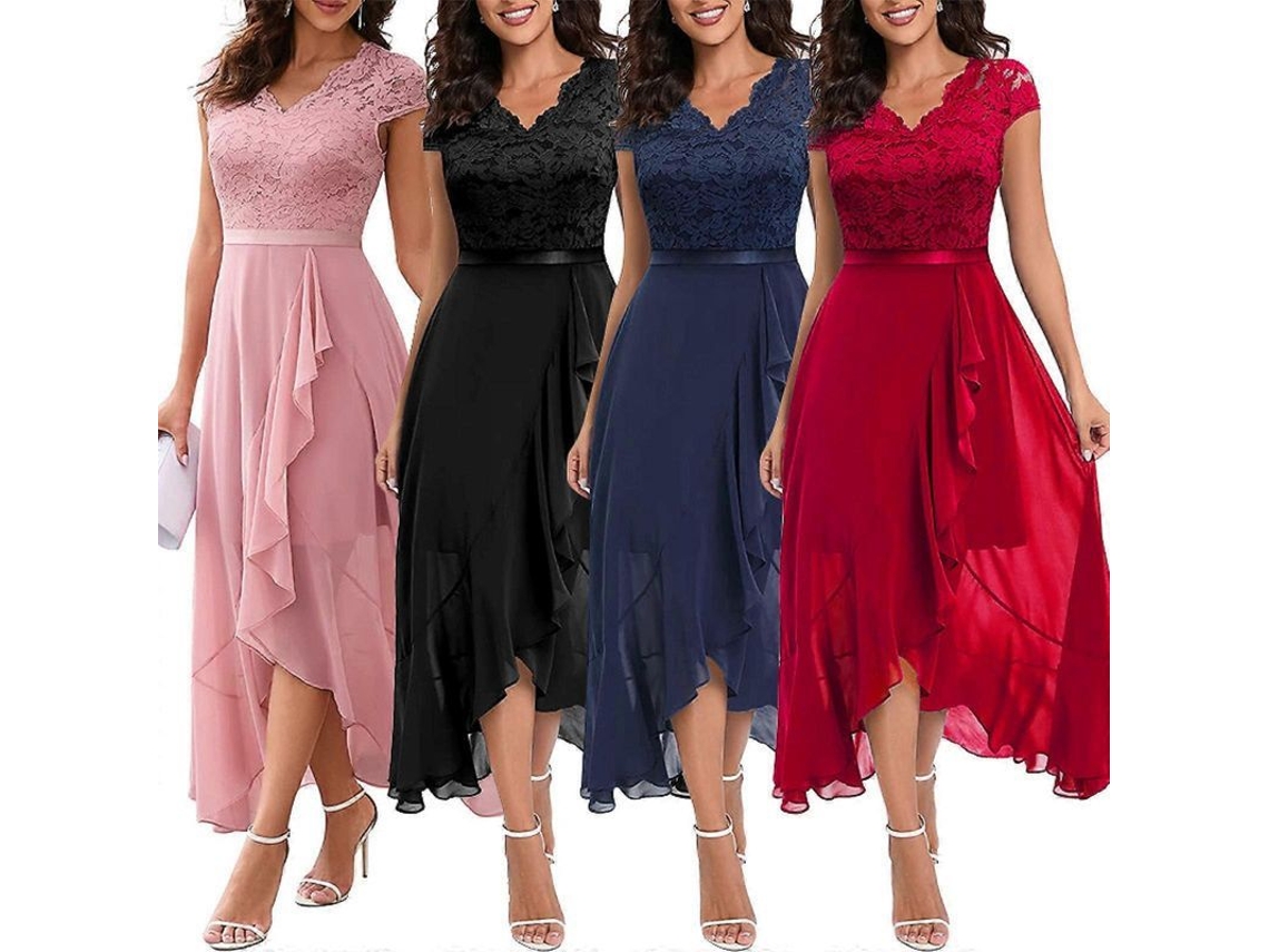 Vestidos de noite elegantes para casamentos, festas, bailes de formatura e damas de honra em 2026, com renda e fenda assimétrica.