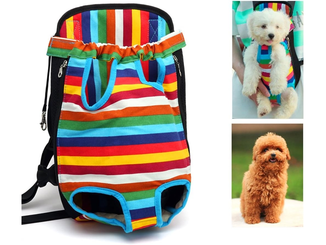 Mochila Para Transporte De Cães E Gatos Com Pernas De Fora - Suporte Frontal Respirável - Multicolor L