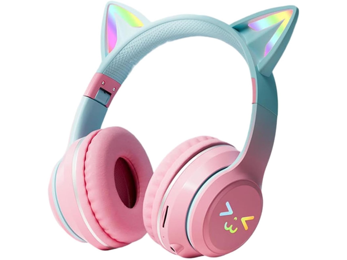 Fone De Ouvido Gamer Com Orelhas Gato, Sem Fio, Com Luzes Led E Microfone