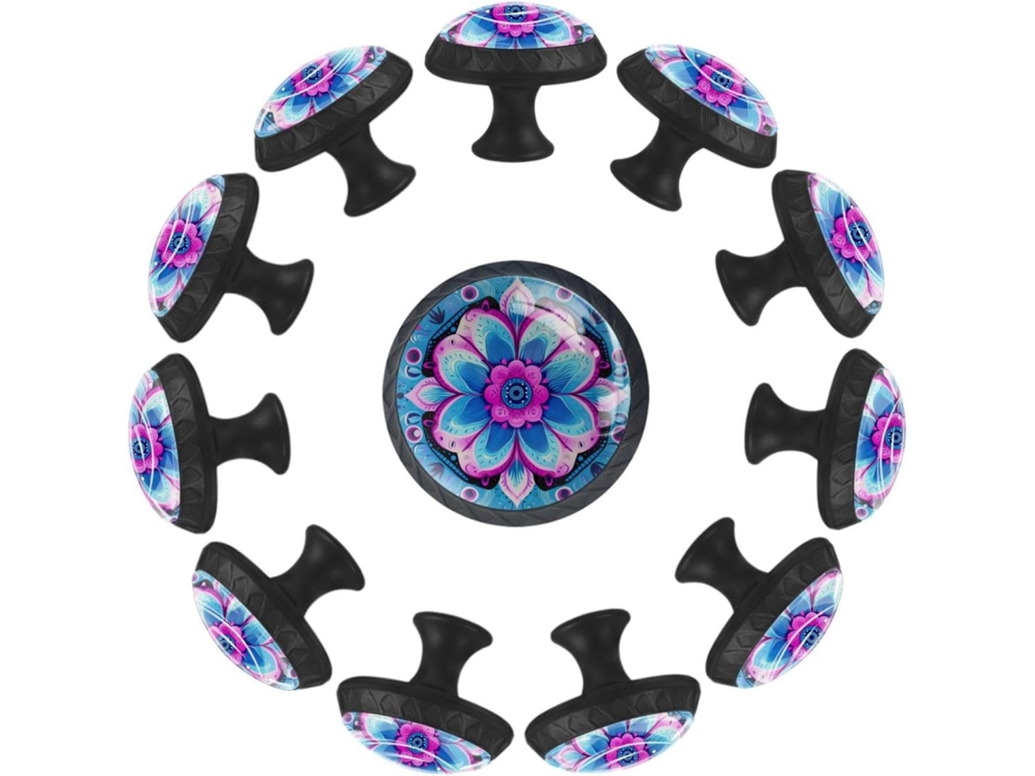 Puxadores E Maçanetas Redondas Para Armários De Cozinha, Conjunto De 12 Peças, Estampa De Mandala Paisley Com Ondas E