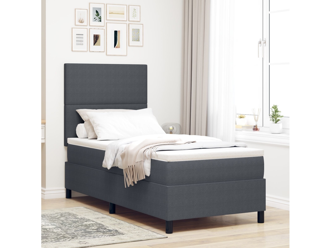Cama Box Spring Com Colchão Cinza Escuro 80x200 Cm Tecido De Veludo Cotelê