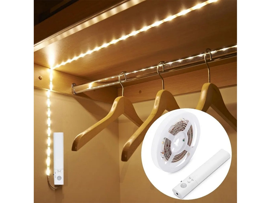 Fita Led, 3 M, Branco Quente, Sensor De Movimento, Para Decoração De Móveis, Televisão, Prateleiras E Ambientes Internos